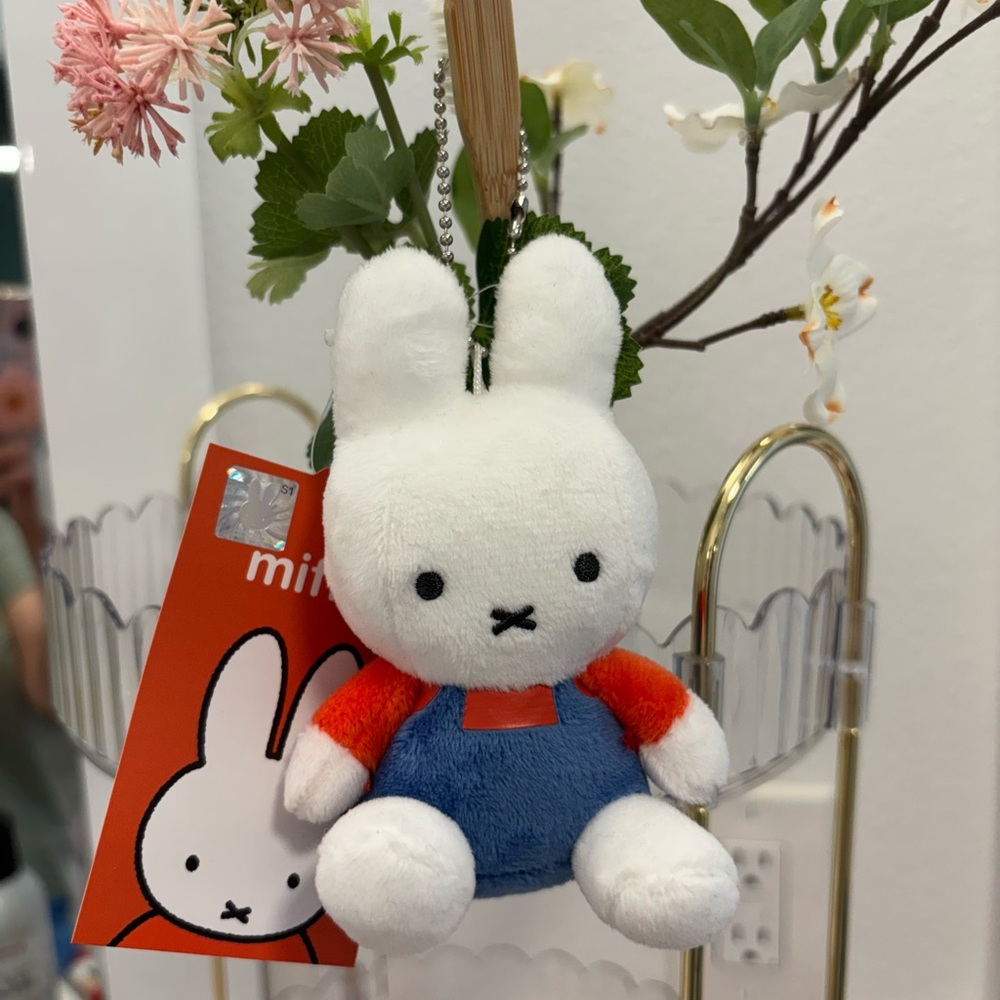 Miffy Plush White and Red with Blue Outfit Keychain
